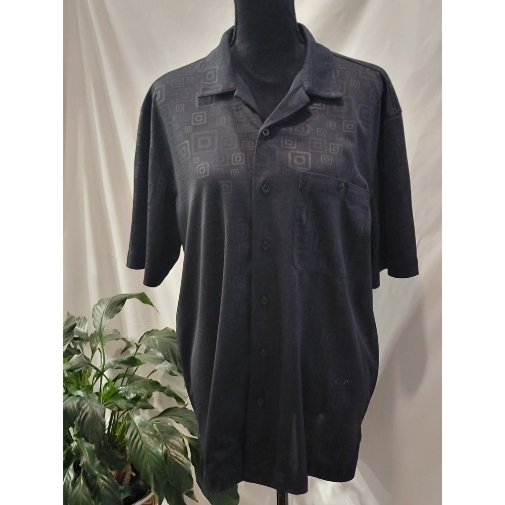 Monterey Club Mens‎ Black Geometric Square Print Button Up Camp Shirt XL
